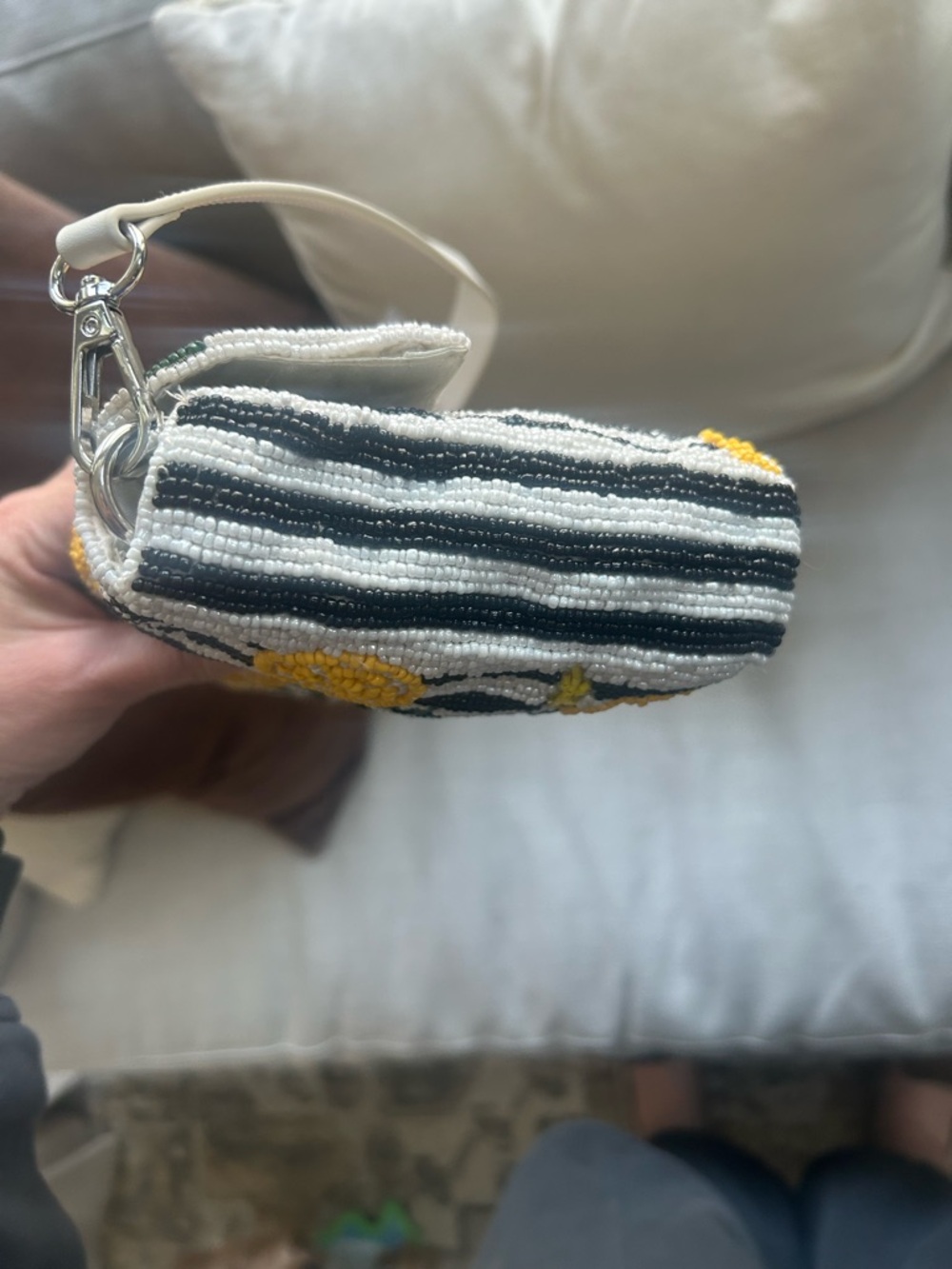 Viral Beaded Lemon Stripe Shoulder Bag - White/Black/Yellow - Picture 8 of 8